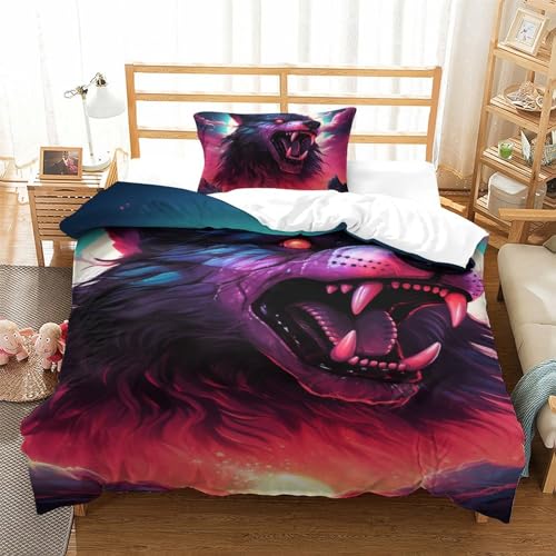 Housse de couette loup 3D microfibre parure lit fermeture éclair facile - 2