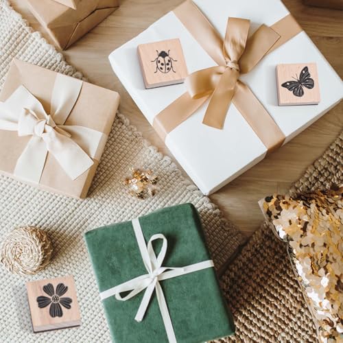 9 Stück Vintage Holzstempel,Stempel Holz,Schmetterling Blumen Motive Holzstempel Set,Naturpflanzen Mustern Vintage Motivstempel,für DIY Handwerk Basteln Scrapbooking