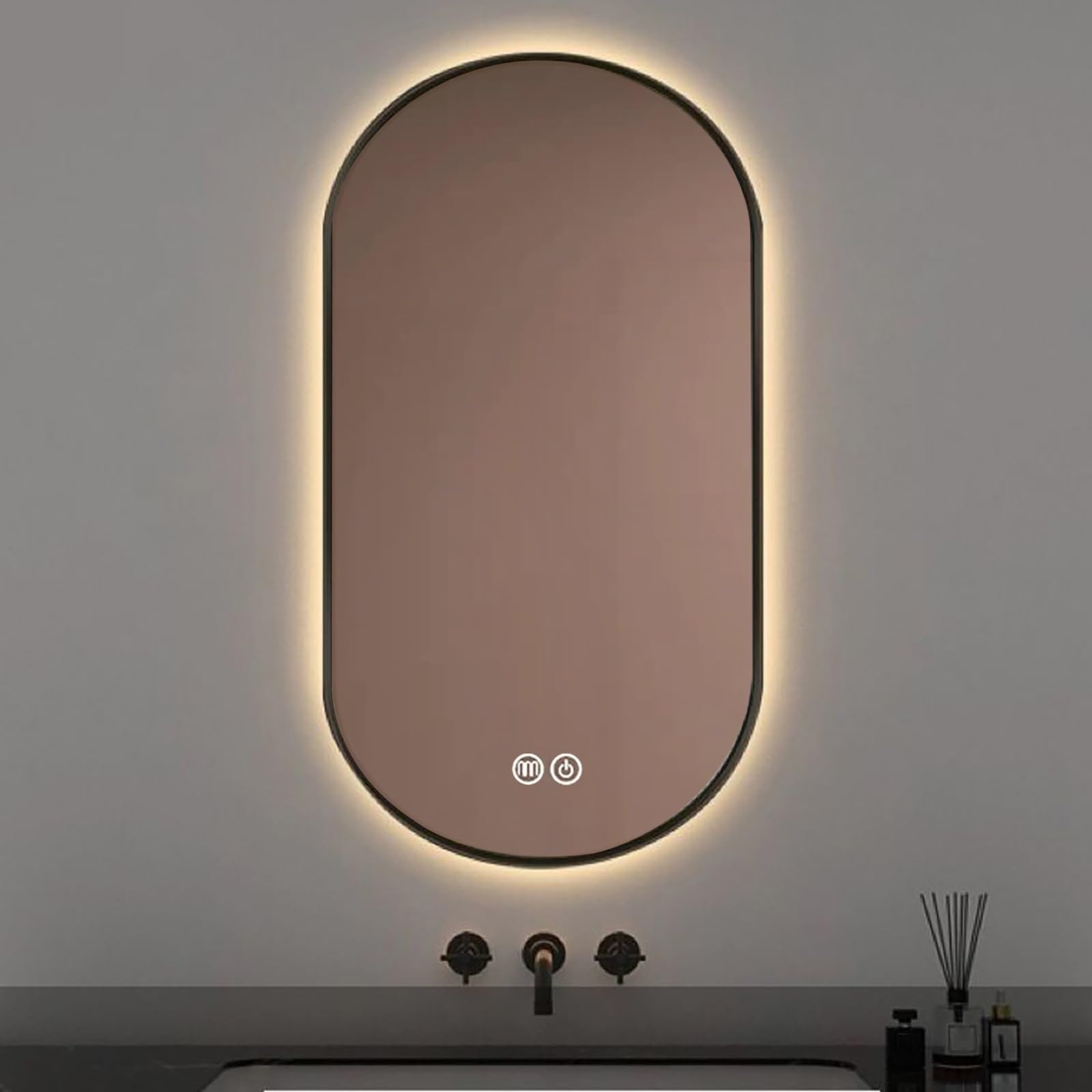 Wall Mounted Vanity Mirror LED 50x80cm(19.7x31.5in), Dimmable Backlit Bathroom Mirror with 3 Colour Temperatures, Anti-Fog Touch Switch Decorative Wall Mirror for Makeup, Living Room, Hallway, Black