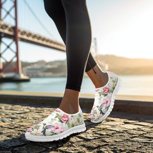 Image of Hummingbird Floral Print Lightweight Walking Shoes for Women Mesh Casual Sneakers Size 5-10.5