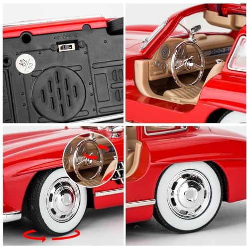 Image of 1:24 Scale MER-CEDES Ben-Z 300SL Die-Cast Metal Car with Sport car Openable Doors Light and Sound,Pull Back Function Indoor Outdoor Toy for Kids (RED)