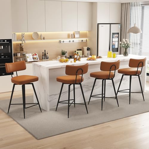 Image of GXJ Bar Stools Set of 2, Kitchen Counter stools with Backs and Metal Legs
