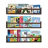 AZSKY Nursery Book Shelves 24 in Set of 3 Walnut Floating Bookshelf for Kids Room Wall Mounted Floating Shelves Solid Nursery Bookshelf Perfect Decor for Kitchen Bedroom Living Room