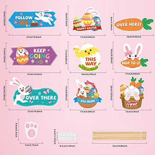 AhfuLife Easter Egg Hunt Signs Clues for Kids Easter Egg Hunt Kits Game Props with Sticks and 12pcs Bunny Feet for Garden Home Decoration Party Yard Lawn Courtyard - Image 2