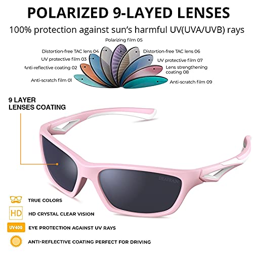 Deafrain Girls Sunglasses For Kids Polarized Child Toddler Sport Uv400 Pink Little Rubber Sun Glasses Age 3-7 Year #TOP2