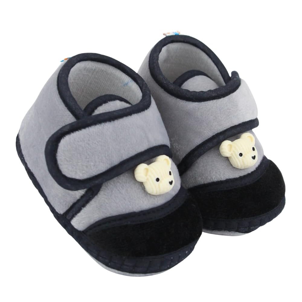 neska moda 6 To 12 Months Baby Boys & Baby Girls Velboa Bear Face Grey,Black Hook & Loop Shoe Booties-BT5609-picture-32