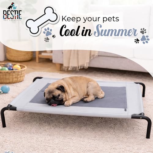 Image of Medium Elevated Cooling Dog Cot Bed with High-Strength Powder Coated Steel Frame, Breathable Mesh, Rust-Proof, Easy to Clean, for Indoor /Outdoor Use- 36 X 22 X 7 Inches, Grey