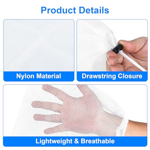 Cosmos 3 Pcs Sport Mesh Bags Drawstring Storage Net Bag 10" x 11.5" Multipurpose Nylon Mesh Drawstring Bag with Cord Lock Closure for Golf Balls Tennis Balls Ping Pong Balls Organizer Bags3