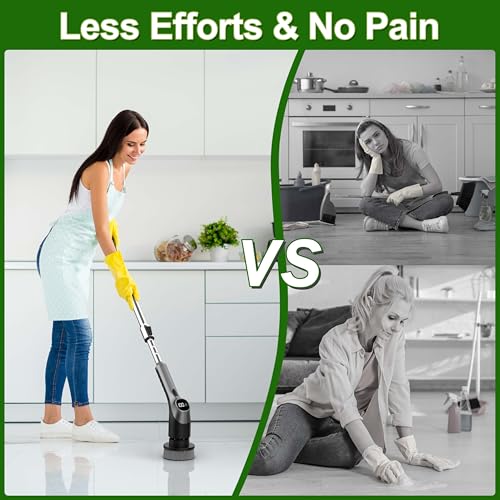 Image of Electric Spin Scrubber, Shower Scrubber with Long Handle Adjustable LCD Display, 2 Speed Shower Cleaner, 7 Replaceable Brush Heads Bathroom Cleaning Brush, Bath Tub Power Scrubbers Black G3