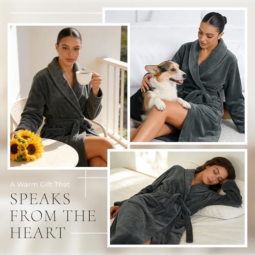 Image of HEARTNICE Womens Fleece Robes, Soft Plush Long Bathrobe, Thick Kimono Robes for Womens, Warm House Coat