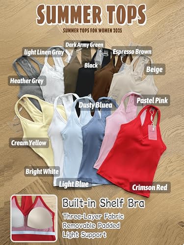 Danysu V Neck Cotton Tank Tops with Built-in Shelf Bra Sleeveless Racerback Fitted Basic Cami Shirts3