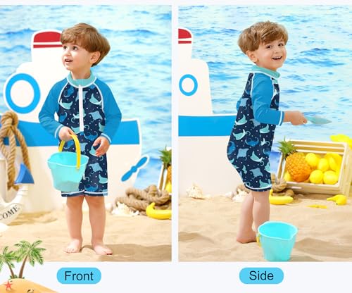 Image of BesserBay Baby Boy Swimsuit UPF 50+ Zip Front Long Sleeve Snaps Bottom One Piece Rash Guard 0-36 Months