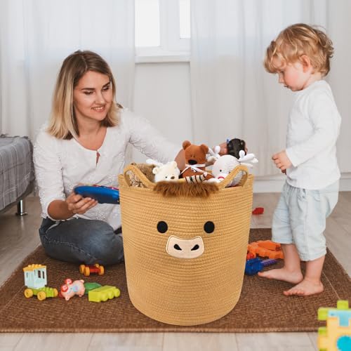 Image of Highland Cute Cow Basket for Nursery,Tall Large Laundry Blanket Gift Basket