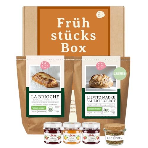 Frühstücks-Geschenkkorb – Feinkost Geschenkset mit Brotbackmischungen, Konfitüre & Ei Gewürz – Geschenk für Partner, Freunde & Kollegen – Für Frühstück & Brunch – Bake...