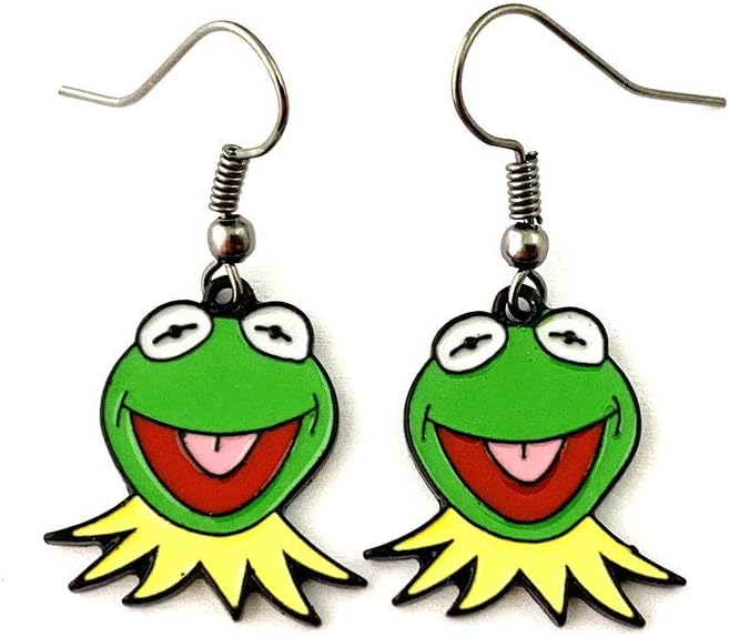HYTAIBBTV Movies Show Original Design Quality Anime Cartoon Kermi The Frog Earrings Gifts for woman girl, Metal, alloy