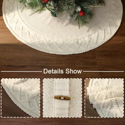 LimBridge-Knitted-Christmas-Tree-Skirt-48-Inches-Cream-White-Tree-Skirt-Diamond-Edge-Cable-Knit-Thick-Rustic-Christmas-Tree-Decorations-Christmas-Decor-Xmas-Holiday-Home-Party-Decorations LimBridge Knitted Christmas Tree Skirt 48 Inches Cream White Tree Skirt Diamond Edge Cable Knit Thick Rustic Christmas Tree Decorations Christmas Decor Xmas Holiday Home Party Decorations