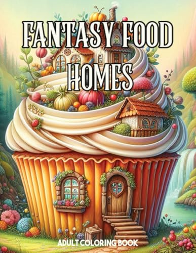 Fantasy Food Homes Adult Coloring Book: With Burger,Mushroom,Desserts,Cupcake,Veggi And Fruits Houses And More For Relaxation, Calmness and Stress Relief
