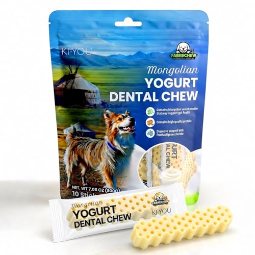Fabrechew KIYOU Mongolian Yogurt for Dogs – Probiotic & Prebiotic Rich for Gut Health, Soft Honeycomb Shape for Gentle Dental Care, and Sensitive Gums (Chew - Long Type)