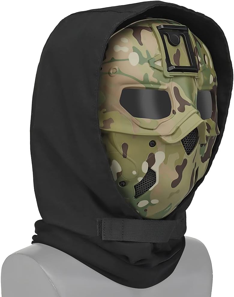 Tactical Full Face Protection Wild Mask with Hood Scarf + Night Vision Adapter Base