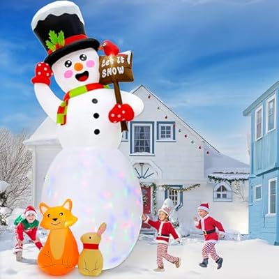 Riesiger 360cm Aufblasbarer Schneemann mit Fuchs & Kaninchen – Magische Weihnachtsdeko für Garten mit rotierenden LEDs! – Bild 5
