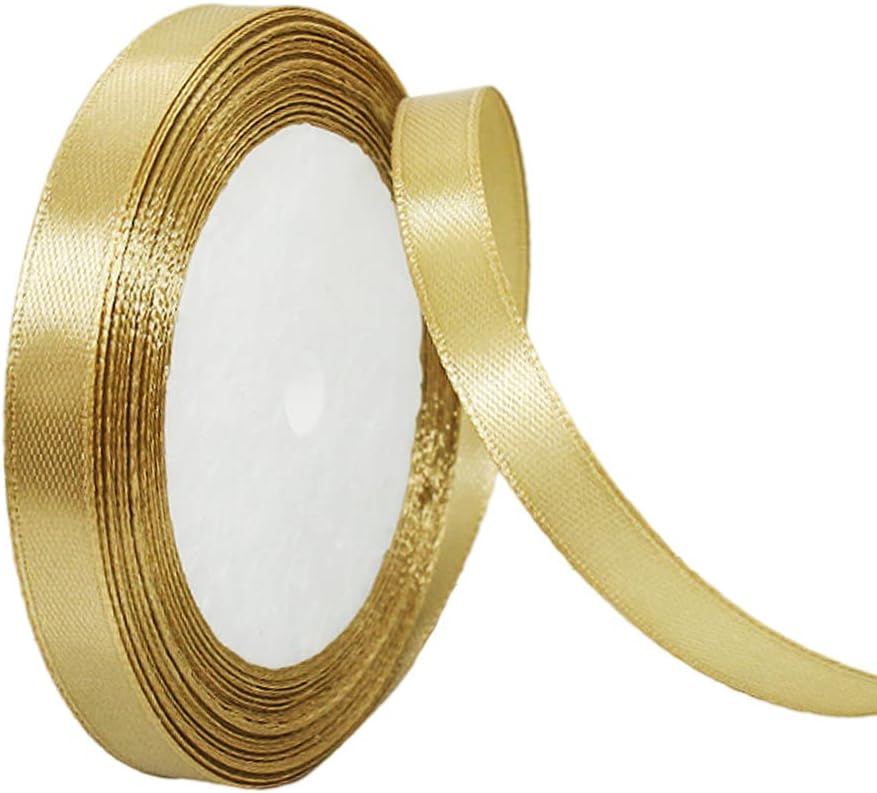 Champagne Gold 10mm Double Sided Satin Ribbon - 22M Polyester for Gift Wrapping, Balloon, Crafting, Xmas, Valentine, Bouquets, Cake, Wedding Party Decoration