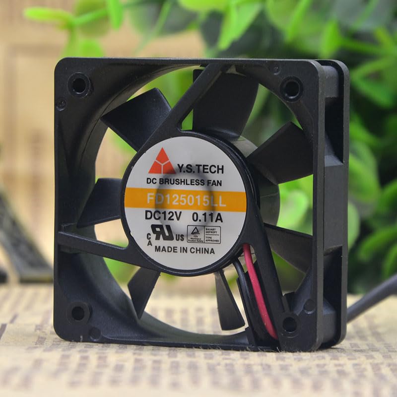 Side view of the Shrandi Y.S. TECH FD125015LL cooling fan, highlighting its 15mm thickness and compact profile.