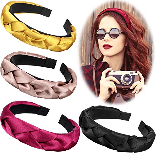 4 Pieces Silk Braided Headbands Knot Hairbands Wide Wide Twisted Headband Weave Braided Hairbands for Women Girls