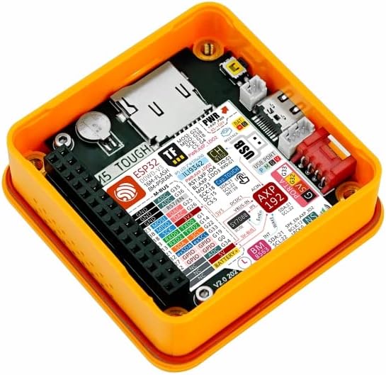 Indre view of M5Stack Tough showing ESP32 chip, TF card slot, and various ports