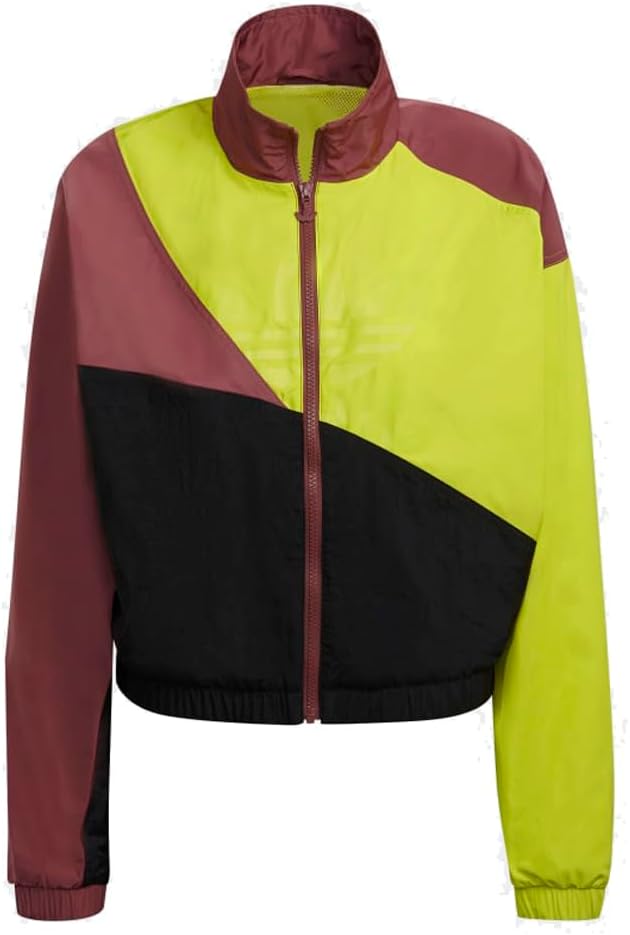 adidas Originals Womens Adicolor Colorblock Track Jacket, Black/Shock Slime/Burgundy, Small
