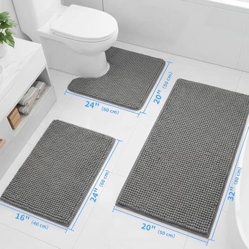 Cupic Cupid Chenille Bath Mat Sets of 2, Non Slip Bathroom Rugs, Grey - image 2