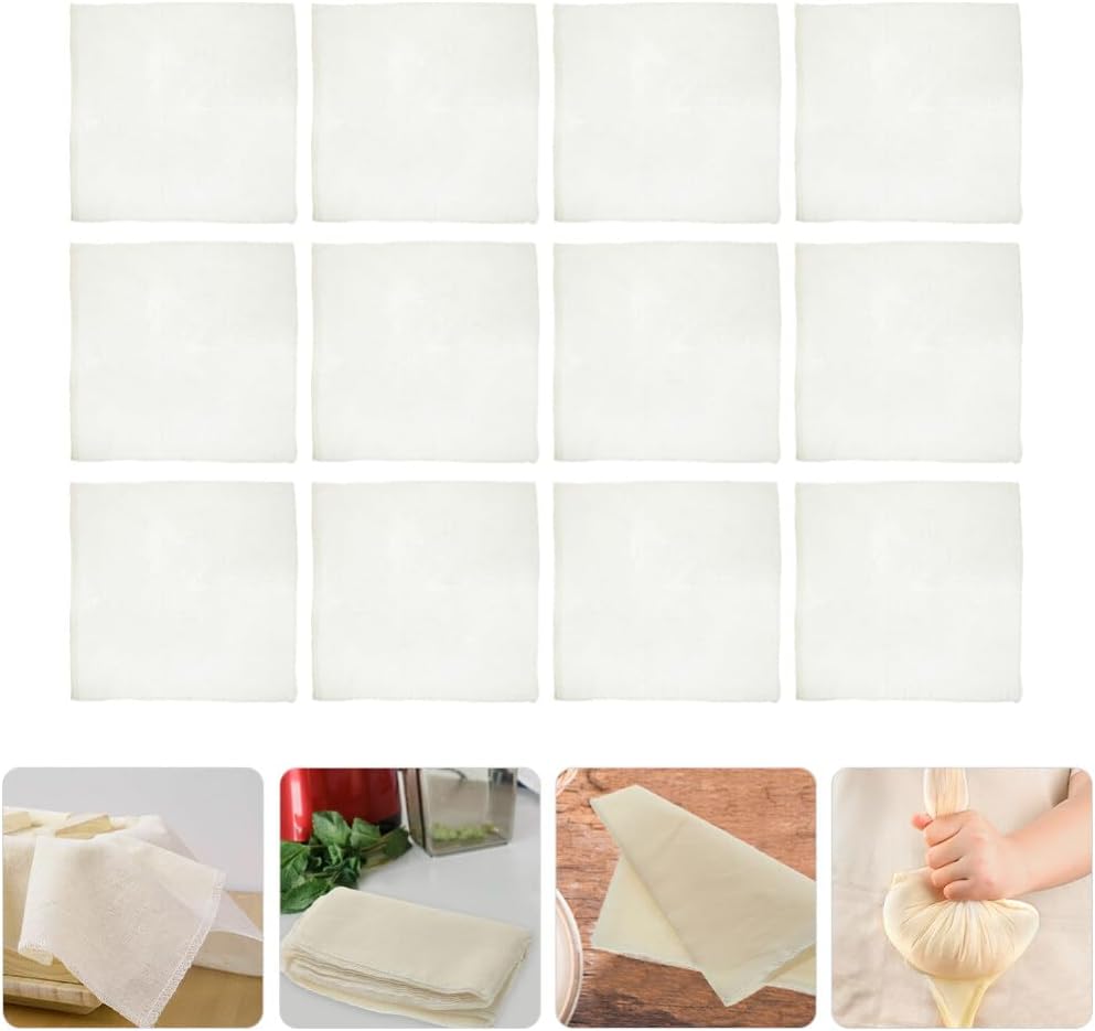 Alipis 12pcs Unbleached Cotton Strainer Cloths for Soybean Cheese and Pastry High Density Filtration Lock Edge Design Reusable Cooking Essential