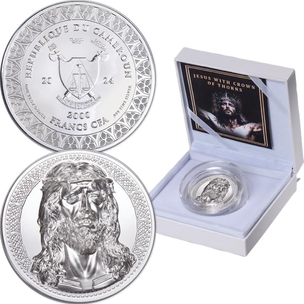 2024 Cameroon Jesus Christ Crown of Thorns 1 oz Silver 2000 Francs Brilliant Uncirculated Coin with Case