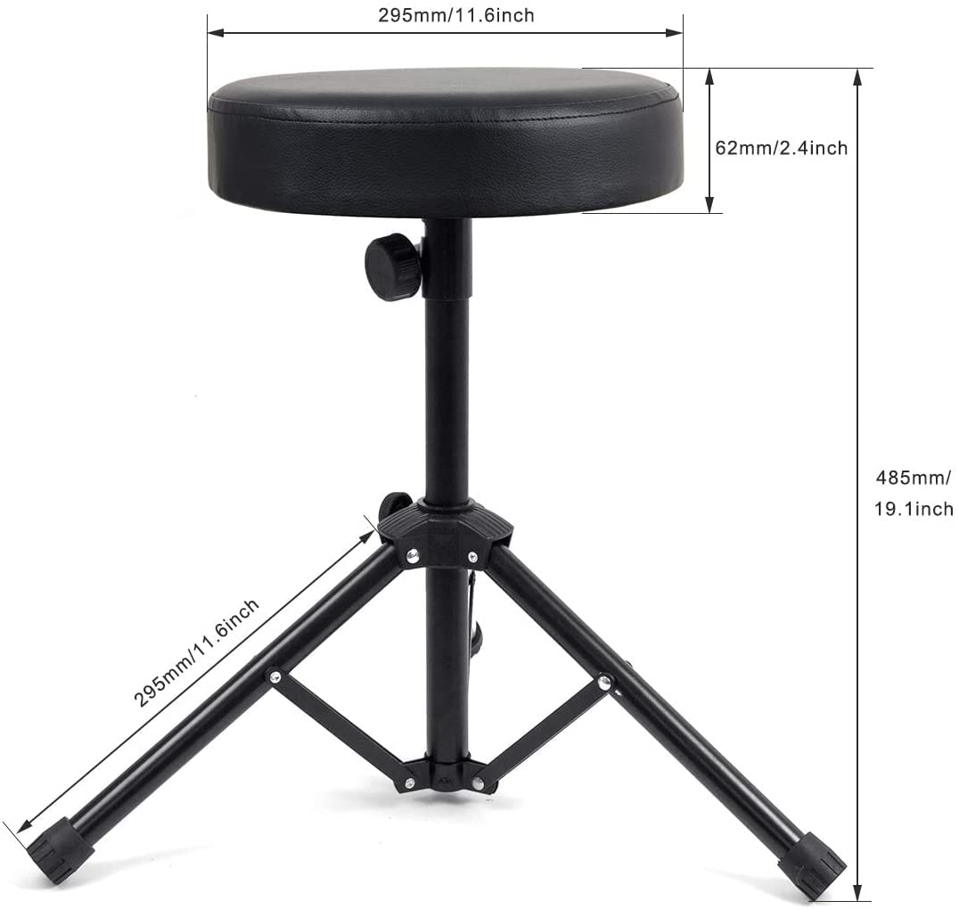 Rockstar - Taburete Sillin de Bateria Electrónica DSF01 Banqueta con Asiento Acolchado Negro Plegable para Guitarra Teclado Piano Adultos y Jovenes - Rockmusic