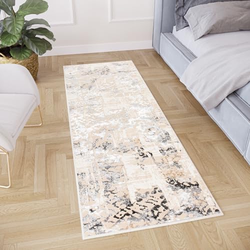 TAPISO Crystal Teppich Läufer Glänzend Beige Grau Schwarz Modern Abstrakt Muster Wohnzimmer...