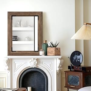   28x36-Solid-Wood-Bathroom-Mirror-Tempered-Glass-for-Wall-Mounted-Rustic-Wood-Frame-Wall-Mirror-Decorative-for-Living-Room-Bedroom-Vanity-Mirror-Rustic-Brown