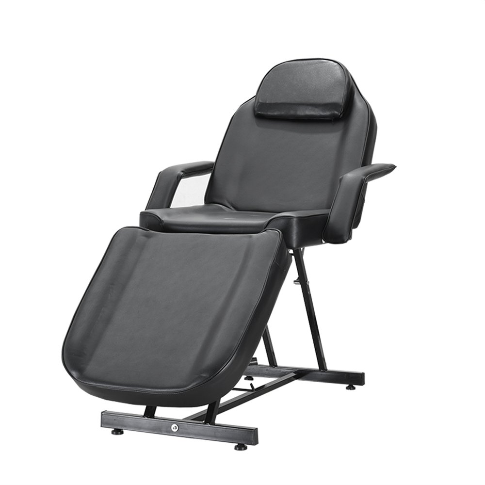 Camilla de Masaje Ajustable Cama de Masaje Plegable de Cuero PU con Taburete para Uso Profesional y Doméstico (Negro)