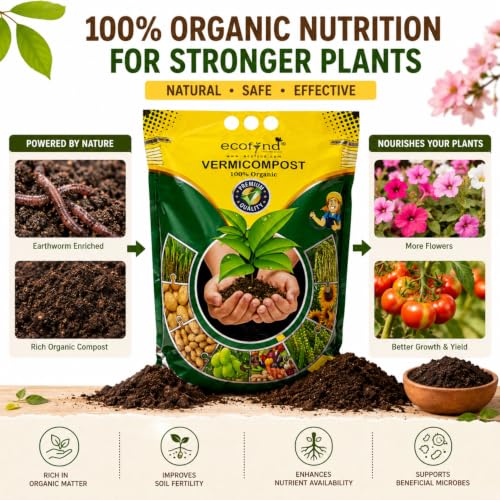 Image of ecofynd 100% Organic 5KG Vermicompost Fertilizer for Plants & Gardening, Nutrient Rich Natural Compost for Indoor & Outdoor Plants, Improves Soil Fertility, Root Growth & Plant Health (EC19152-105)