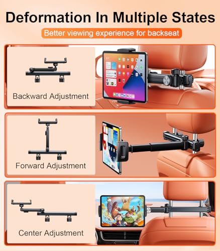 Image of Extension Arm Tablet Holder for Car Headrest, Adjustable iPad Holder for Car Backseat Rear Facing for Kids Baby, Car Mount Fit for 4.7 inch-13 inch Cell Phone iPad mini Air Pro 12.9 Switch Fire, Black