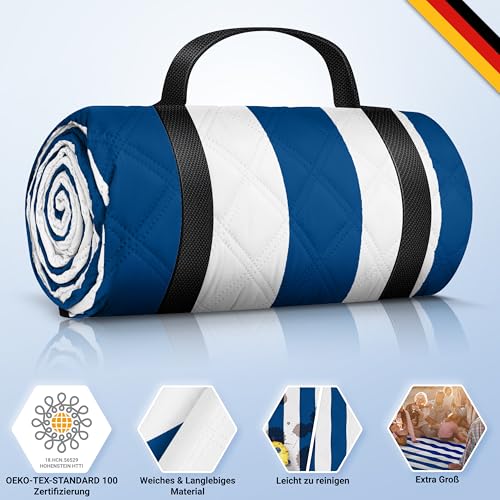 HOEL Picknickdecke 200x200 cm wasserabweisend + isoliert - Strandmatte gepolstert XXL - Picknickdecken - Outdoor Stranddecke für Picknick Camping Strand - Picnic Blanket