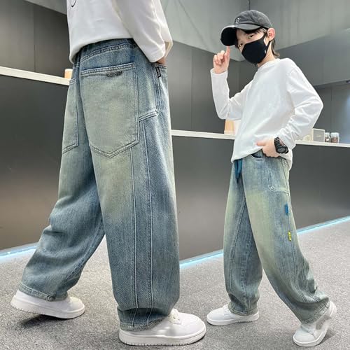 Jeans anchos para niños y adolescentes con diseño recto informal 7