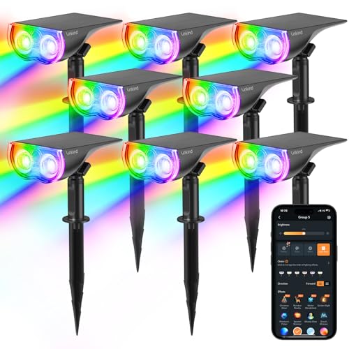 Image of Linkind Smart Solar Spot Lights Outdoor SL5C, Solar Lights Outdoor Spotlight Cool /Warm White /Color Changing, APP /Voice Control IP67 Landscape Lighting for Yard, Garden, Pathway(8 Pack)