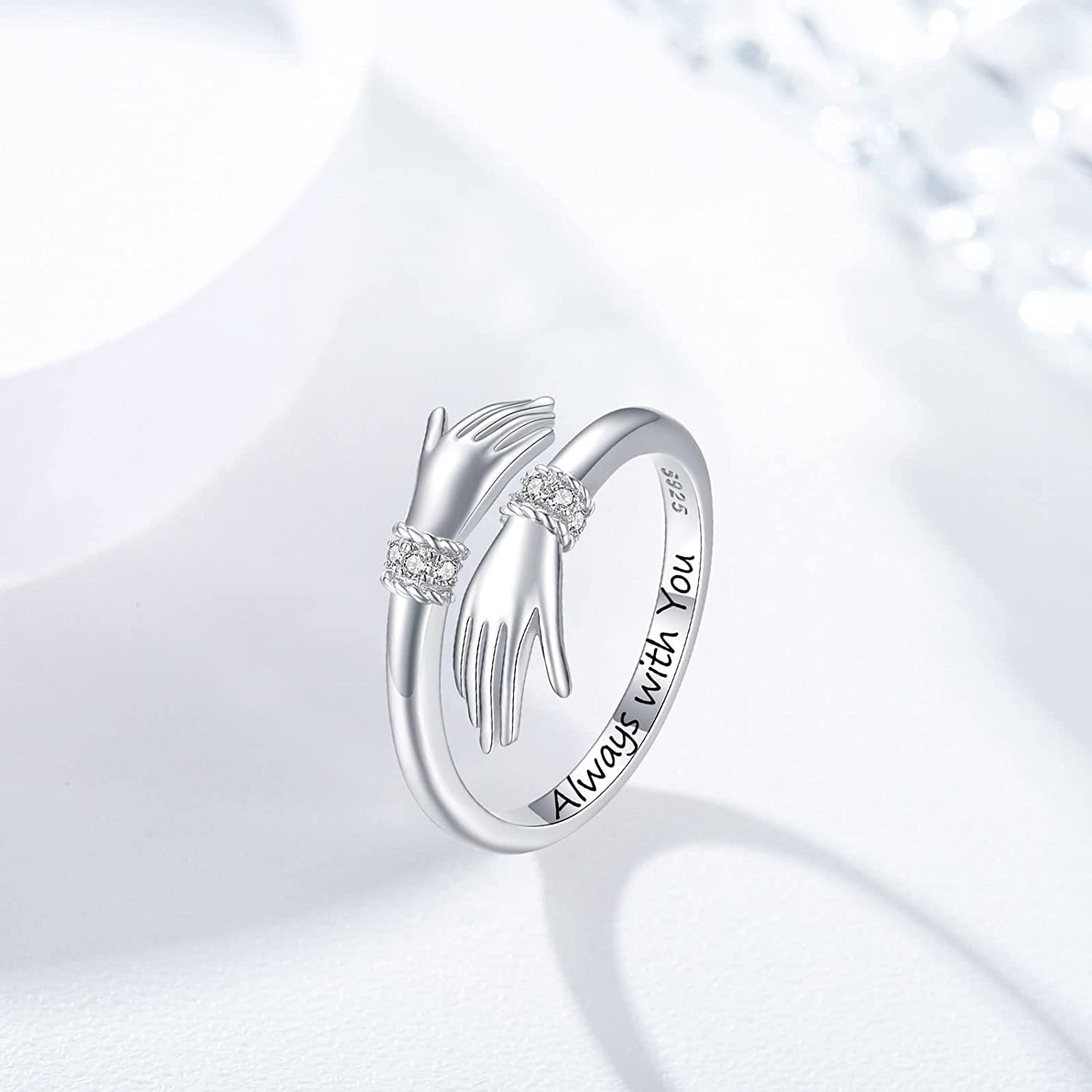 Adjustable Crystal Toned Silver Ring for Valentine