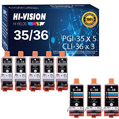 HI-Vision® 8-Pack Compatible PGI35+CLI36 Pigment Compatible Black and Color Ink Cartridge Replacement for Pixma iP100 iP110 Printers (5xBlack+3xColor)