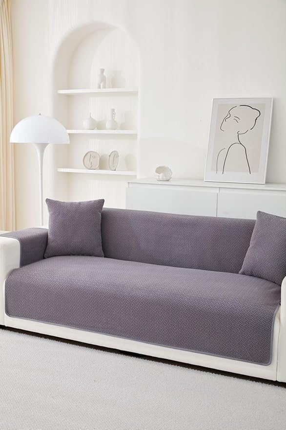Image of HOMETHREADS Innovative Premium Sofa Cover Set with PVC Backing for Non-Slip Comfort (Light Grey, 2 Seater Large | 176x140cm)
