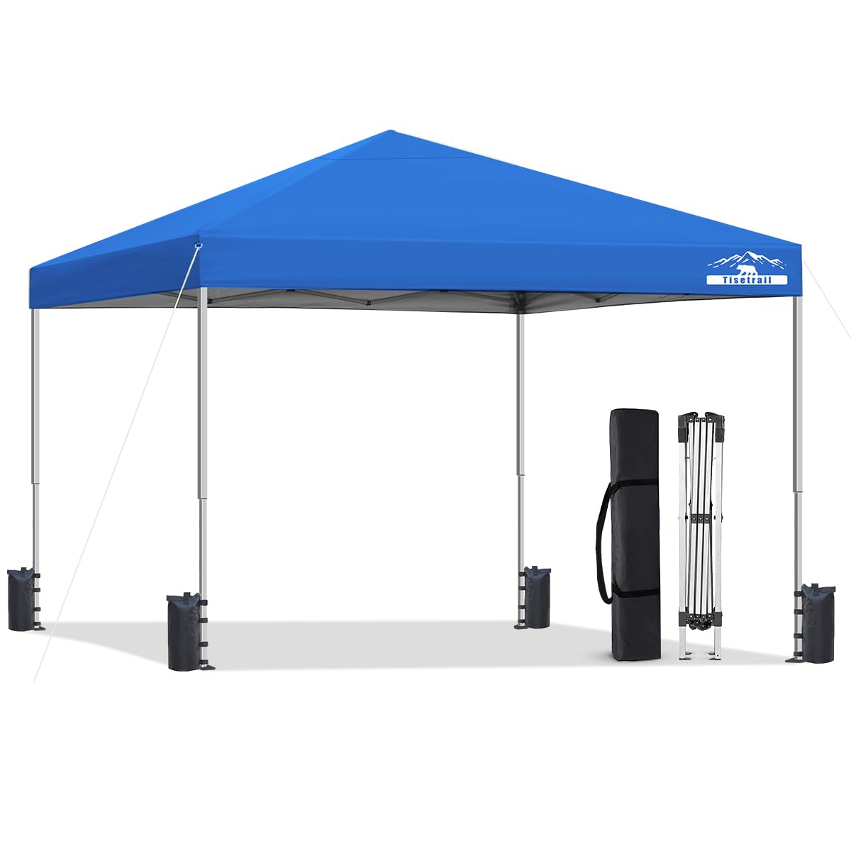 10x10ft Pop Up Canopy Tent - Instant Shelter, Easy Outdoor Sun Shade for Events, Parties, Camping, Portable Outdoor Canopies, Silver Coated Top UPF 50+, 4 Weight Bags - Blue