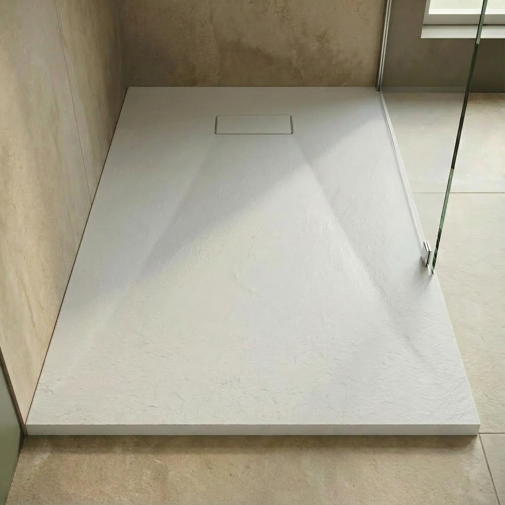 Essential 140x90 cm receveur de douche rectangulaire à poser SMC avec surface effet pierre. blanc (CERAES14090W)
