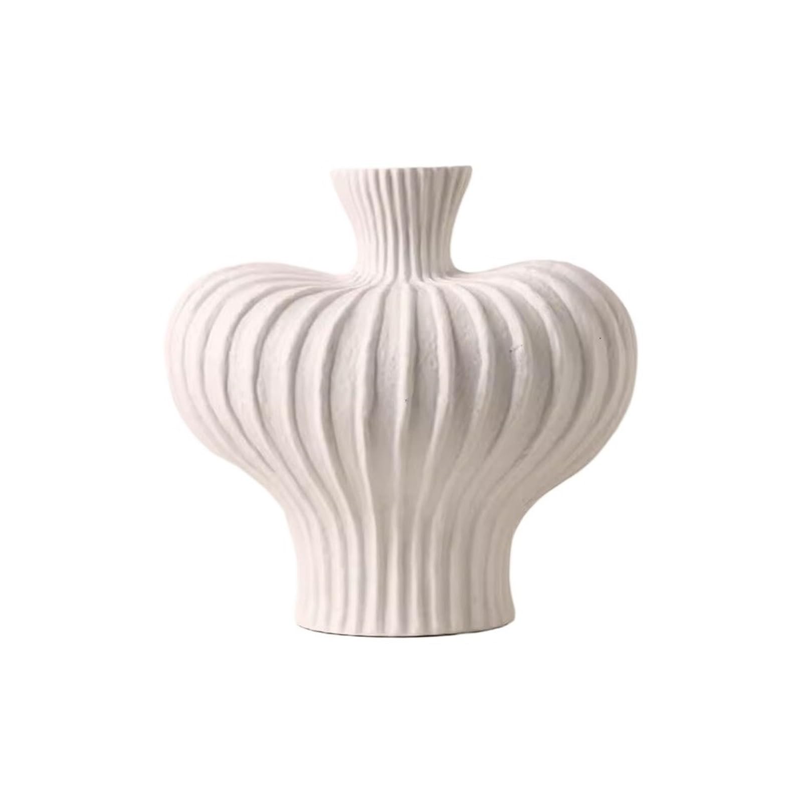 Elegant Handmade Ribbed Ceramic Vases 22cm Tall Pumpkin-Shaped Decorative Vase Table Centerpieces(White)