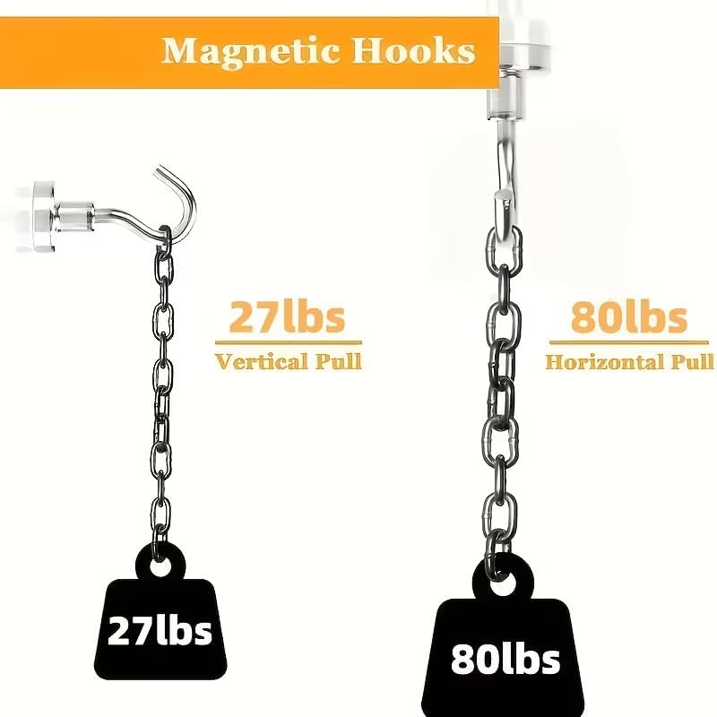 Magnetic Hooks 80 lb Capacity Heavy-Duty Strong Magnetic 6-Pack for Cruise Cabins, Outdoor Camping, Kitchen and Home, Silver