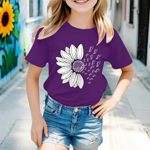 Girls Summer Short Sleeve Tops Sunflower Graphic Tees Shirts for Teen Casual Trendy Multicolour Tshirt Blouses3