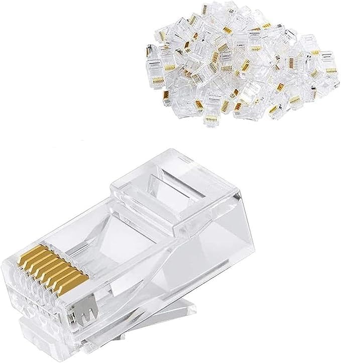 RJ45 Connectors 8P8C Network Modular Plugs for CAT5 CAT5E CAT6 Ethernet Cable, Clear Plastic Crystal Head, 100 Pieces